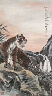 张善孖 1921年作 虎 立轴